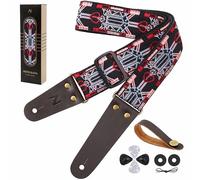 Correa de guitarra Nefelibata con extremos de cuero de cabeza para bajos, guitarras eléctricas y acústicas, botón de correa gratis, 1 par de cerraduras de correa y 4 púas para guitarra
