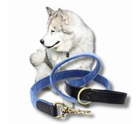 Correa de lujo hecha a mano para perro, cordón azul marino y cuero negro para perros pequeños y cachorros, fabricada en el Reino Unido, cuero italiano teñido vegetal y pana ancha de gale, correa de