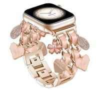 Correa de metal con bonito dije compatible con Apple Watch de 38 mm, 40 mm, 41 mm, 42 mm (S10) para mujer, correa de cadena cubana para iWatch Series 10, 9, 8, 7, 6, 5, 4, 3, 2, SE, rosa y oro rosa