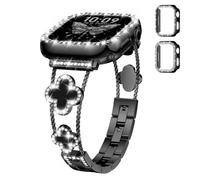 Correa de Metal para Mujer + Funda Protectora Compatible con Apple Watch 38 40 41 42 mm, Pulsera de Metal Brillante con Caja de Diamantes para iWatch SE 3/2 11 10 9 8 7 6 5 4 3 Band Mujer, Negro