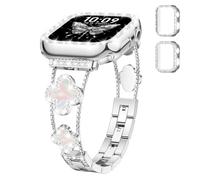 Correa de Metal para Mujer + Funda Protectora Compatible con Apple Watch 38 40 41 42 mm, Pulsera de Metal Brillante con Caja de Diamantes para iWatch SE 3/2 11 10 9 8 7 6 5 4 3 Band Mujer, Plata