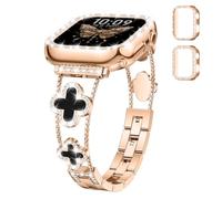 Correa de Metal para Mujer + Funda Protectora Compatible con Apple Watch 38 40 41 42 mm, Pulsera de Metal Brillante con Caja de Diamantes para iWatch SE 3/2 11 10 9 8 7 6 5 4 3 Band Mujer, Oro Rosa