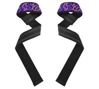 Correa de muñeca antideslizante de 26 pulgadas con diseño de leopardo morado y negro para levantamiento de pesas, gimnasio, peso muerto, entrenamiento