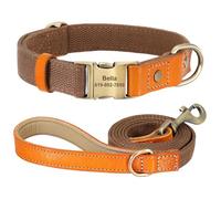 Correa De Nailon Ajustable Antipérdida Personalizada para Identificación De Mascotas, Collar con Etiqueta para Pug, Caniche, Labrador, Bulldog, Beagle,Marrón,l