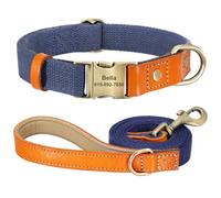Correa De Nailon Ajustable Antipérdida Personalizada para Identificación De Mascotas, Collar con Etiqueta para Pug, Caniche, Labrador, Bulldog, Beagle,Azul Oscuro,l