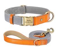 Correa De Nailon Ajustable Antipérdida Personalizada para Identificación De Mascotas, Collar con Etiqueta para Pug, Caniche, Labrador, Bulldog, Beagle,Gris,Metro