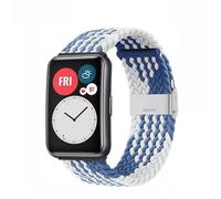 Correa de nailon para Huawei Watch Correa elástica trenzada de nailon Solo Loop para Huawei Watch Fit Correa ajustable Correa tejida Pulsera, Patrón Z Azul y blanco, Para Huawei Fit1 Generación Plata