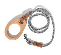 Correa de nailon para perros de 1,5 m, mango elíptico de madera, para entrenar y pasear en interiores y exteriores, compatible con collares, arnés. Tirantes para perros y gatos medianos y pequeños