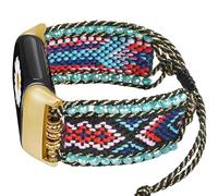 Correa de nailon trenzado estilo bohemio retro compatible con Fitbit Charge 5/Fitbit Charge 6, pulsera de la amistad, hecha a mano, tejida con cuentas bohemias, correa elegante para Charge 5/Charge 6
