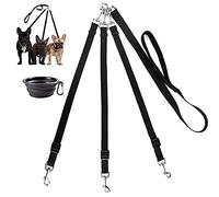 Correa de Perro de 3 vías + un Cuenco de Viaje Plegable, acoplador Ajustable de Nailon sin enredos, Desmontable 3 en 1, Correa múltiple para Perros, Mascotas, Gatos y Cachorros con Mango Acolchado
