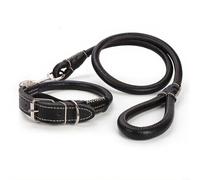 Correa de perro de piel sintética de 1,2 m para razas medianas y grandes como labrador golden retriever con refuerzo de punto de cruz (negro) 1,8 m