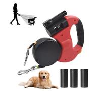 Correa de perro enrollador doble, cordón retráctil para 2 perros con lámpara LED, dispensador de bolsas de excremento y 3 rodillos incluidos, rotación 360°, para pasear, viajar y parque