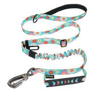 Correa de perro resistente, correas militares para perros con cinturón de seguridad de coche para perros grandes de hasta 150 libras, correa de perro retráctil de 6 pies que absorbe los golpes, correa de perro táctica de doble asa para entrenamiento de perros (margarita)