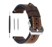 Correa de piel legítima con diseño vintage para hombre y mujer, con hebilla de acero inoxidable (20mm, 22mm, 24mm), marrón oscuro, 24 mm