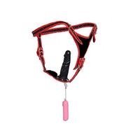 Correa de piel para consolador, ropa interior, arnés con vibración, color rojo 5