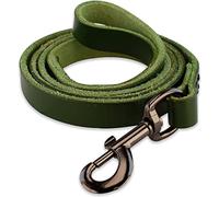 Correa de piel para perros - con costura - 220 cm - verde/negro