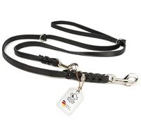 Correa de piel para perros pequeños de 2 m, ligera, ajustable, 3 posiciones, correa de piel trenzada, resistente con accesorios cromados, correa para perros y manos libres para colgar, color negro 8