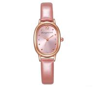 Correa de piel sintética para mujer, estilo retro, minimalista, ovalada, cuarzo, correa de piel, corona en espiral, uso diario, elegante, clásico (rosa)