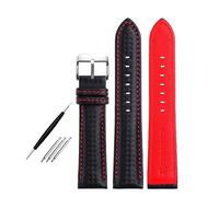 Correa de piel unisex de 18 mm, 20 mm, 21 mm, 22 mm, 23 mm y 24 mm, 20 cm de largo, con veteado de fibra de carbono y costuras en rojo y naranja, accesorios reemplazables.,Negro Rojo Plata,23 mm