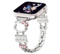 Correa de pulsera brillante compatible con correas de Apple Watch para mujer de 46 mm, 40 mm, 41 mm, 38 mm, 44 mm, 45 mm, 42 mm, 49 mm, bonita correa de metal con dije de caricatura para iWatch Ultra