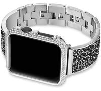 Correa de reloj Case de diamantes+banda de correa 44 mm 44 mm 48 mm 38 mm Cubierta de 42 mm Iwatch Series 5 4 3 3 2 1 Pulsera de acero inoxidable Mujeres 0000 (color: plata, tamaño: 40 mm)