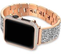 Correa de reloj Case de diamantes+banda de correa 44 mm 44 mm 48 mm 38 mm Cubierta de 42 mm Iwatch Series 5 4 3 3 2 1 Pulsera de acero inoxidable Mujeres 0000 (color: plata, tamaño: 40 mm)