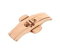 Correa de reloj con cierre de mariposa, acero inoxidable de color oro rosa, cierre desplegable de doble botón, acabado de alta calidad, resistente,