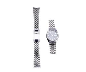 Correa de reloj con eslabones de tornillo sólido, extremo curvado hueco plateado de 19mm, correa de Jubileo apta para Seiko 5 SNXS73K1 SNXS75 SNXS77 SNXS79K1 SNX79J1