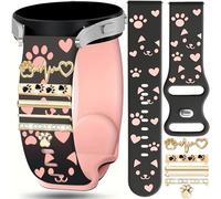 Correa de reloj de 20 mm compatible con Bark/Gizmo Watch/Gizmo 3/Gabb Watch/SyncUP/Cosmo JrTrack 5 Kids Watch 2, correa de repuesto de silicona grabada con pata de gato con anillo decorativo de metal