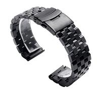 Correa de Reloj de 22 mm, 20 mm, Plata/Negro, Acero Inoxidable, eslabón sólido, Correa de Reloj, Cierre Plegable con Pulsera de Repuesto para Hombres de Seguridad (Color de la Correa: Negro, Ancho de