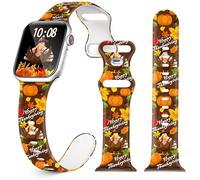 Correa de reloj de Acción de Gracias para Apple Watch, diseño de Hello Fall Holiday con patrón de calabaza y pavo, compatible con iWatch Series Ultra/10/9/8/7/6/5/4/3/2/1/SE, 38-49 mm