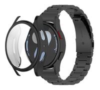 Correa de reloj de acero inoxidable compatible con Samsung Galaxy Watch 7 de 40 mm/44 mm con funda de TPU y cubierta protectora antigolpes, diseño transpirable ajustable para hombres y mujeres