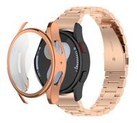 Correa de reloj de acero inoxidable compatible con Samsung Galaxy Watch 7 de 40 mm/44 mm con funda de TPU y cubierta protectora antigolpes, diseño transpirable ajustable para hombres y mujeres