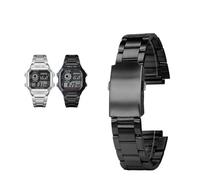 Correa de reloj de acero inoxidable de 18 mm compatible con Casio Small Square 3299 AE-1200WH/1300WH/W-218/AE1200(Black)