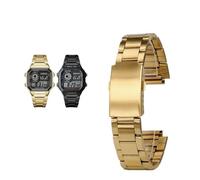 Correa de reloj de acero inoxidable de 18 mm compatible con Casio Small Square 3299 AE-1200WH/1300WH/W-218/AE1200(Gold)