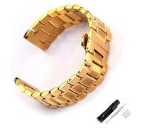 Correa de reloj de acero inoxidable de liberación Codo plano Universal de doble propósito 12 14 16 18 19 20 21 22 23 24 mm Banda de cierre de mariposa de doble presión + herramientas(Gold,24mm)