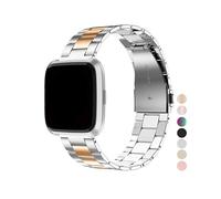 Correa de reloj de acero inoxidable for Fitbit Versa 4, pulsera sin tornillos, pulseras de Metal de repuesto for Fitbit Versa 3 Se(Silver+Rose Gold,VERSA 2)