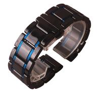 Correa de reloj de cerámica con pasador de liberación rápida, repuesto universal, pulsera negra con correa roja dorada, 20 mm, 21 mm, 22 mm, 23 mm y 24 mm for mujeres y hombres(Black with Blue,22mm)