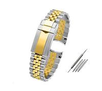 Correa de reloj de cierre rápido, Correa de reloj de acero inoxidable sólido de 20mm for hombres y mujeres, hebilla plegable de Metal con extremo curvado, accesorios de correa for pulsera(Silver gold)