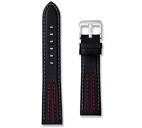 Correa de reloj de cuero a rayas | Correa de reloj negra de repuesto premium | Costuras rojas, verdes, grises, azules y amarillas | 18 mm, 20 mm, 22 mm, correa de reloj deportiva para hombre y mujer |