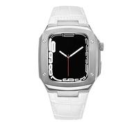 Correa de reloj de cuero compatible con Apple Watch Band Series de 41 mm, 44 mm, 45 mm, correa de reloj de cuero genuino de lujo para hombre y funda protectora de acero inoxidable para iWatch para