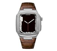 Correa de reloj de cuero compatible con Apple Watch Band Series de 41 mm, 44 mm, 45 mm, correa de reloj de cuero genuino de lujo para hombre y funda protectora de acero inoxidable para iWatch para