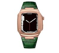 Correa de reloj de cuero compatible con Apple Watch Band Series de 41 mm, 44 mm, 45 mm, correa de reloj de cuero genuino de lujo para hombre y funda protectora de acero inoxidable para iWatch para