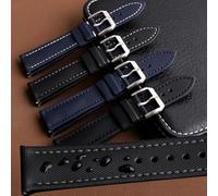 Correa de reloj de cuero de 19 mm, 20 mm, 22 mm y 24 mm, accesorios for pulsera de reloj for hombre(Black-blue line,18mm)