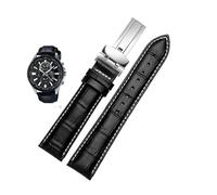 Correa de reloj de cuero genuino de 20mm 22mm apta for Casio BEM-501 506 307 Series EFB-530 MTP-1303 correa de reloj negro marrón(Black white-silver A-01,22mm)