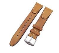Correa de reloj de cuero genuino, longitud ajustable, cierre plegable de acero inoxidable, pulsera de repuesto unisex(Yellow brown-white,20mm)