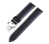 Correa de reloj de cuero genuino, pulsera con hebilla de mariposa, accesorios para reloj, Hilo blanco negro, 17mm