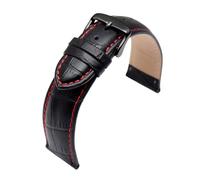 Correa de reloj de cuero negro de 12 mm a 24 mm con costuras rojas para hombre, 23mm, Cuero, No es una piedra preciosa