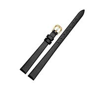 Correa de reloj de cuero pequeña para mujer: pulsera fina para dama de 6 mm, 8 mm, 10 mm, 12 mm y 14 mm.,Negro-Oro A,10 mm