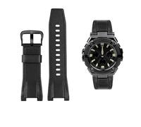 Correa de reloj de cuero y lona for hombre, 26MM, apta for Casio GST-B100 S130 W300GL 400G W330 GST-W120L s120 W130L S100 Series, accesorios for relojes(Black black buckle)